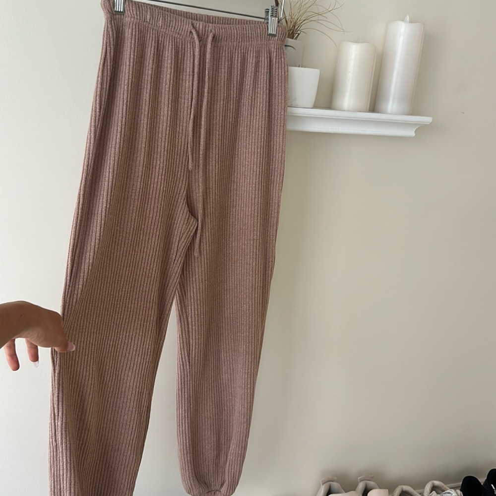 TAUPE SWEATPANTS/JOGGERS RIBBED DETAILING LOUNGEWEAR